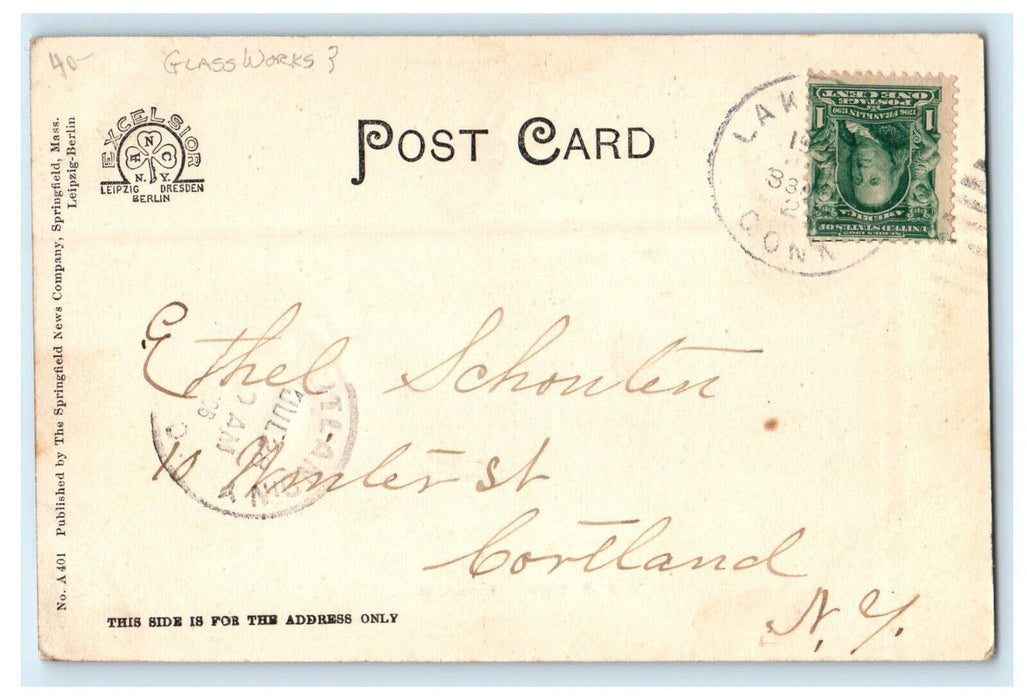 1906 Railroad Station, Russell MA, Portland NY, Glass Works Postcard