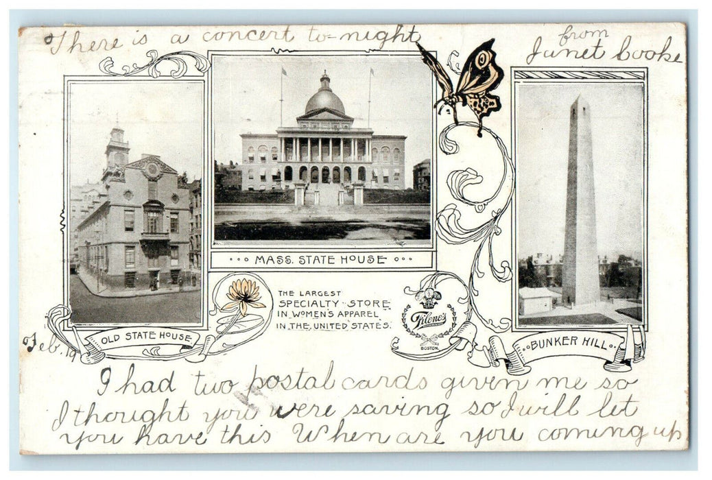 1905 Midway MA Massachusetts State House Old State House MA Advertising Postcard