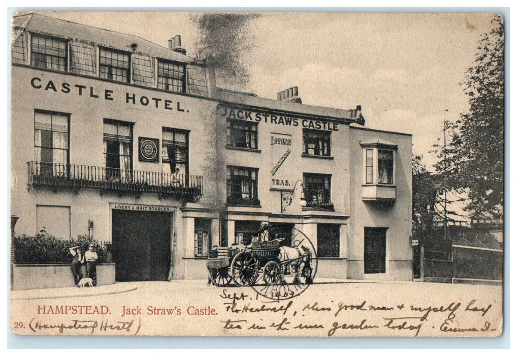 1903 Jack Straw's Castle Hampstead London, Tiskilwa IL Postcard