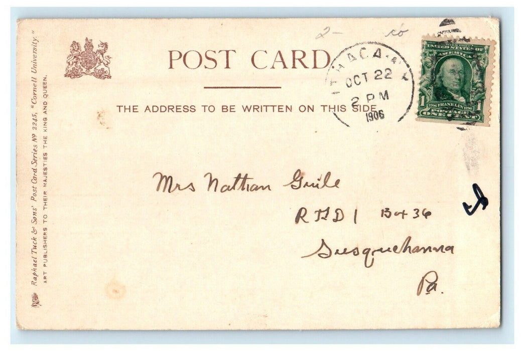1906 Cornell University Sage College Ithaca New York NY Antique Tuck's Postcard