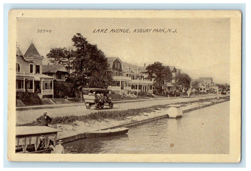 View Of Lake Avenue Car Boat Scene Asbury Park New Jersey NJ Unposted Postcard