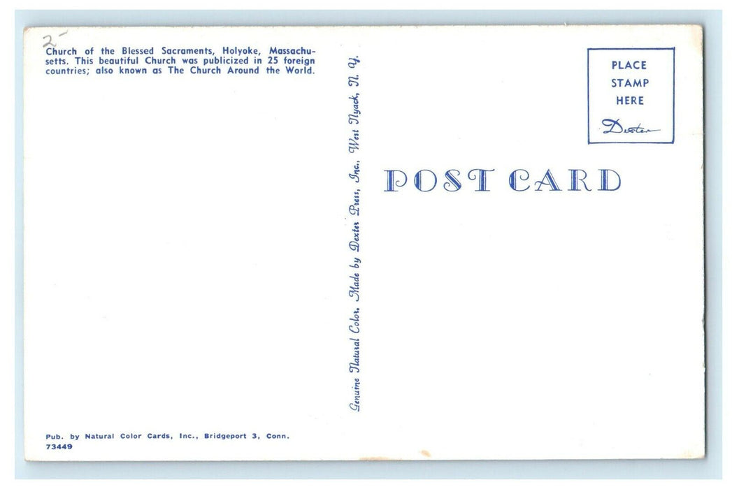 c1950 Church of the Blessed Sacrament Holyoke, Massachusetts MA Postcard