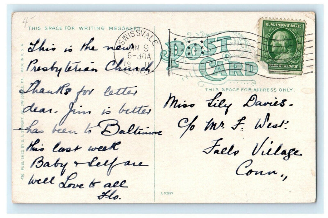 1911 First Presbyterian Church Swissvale Pennsylvania PA Antique Postcard