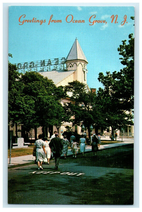 c1930's Greetings From Ocean Grove New Jersey NJ Walking Street Postcard