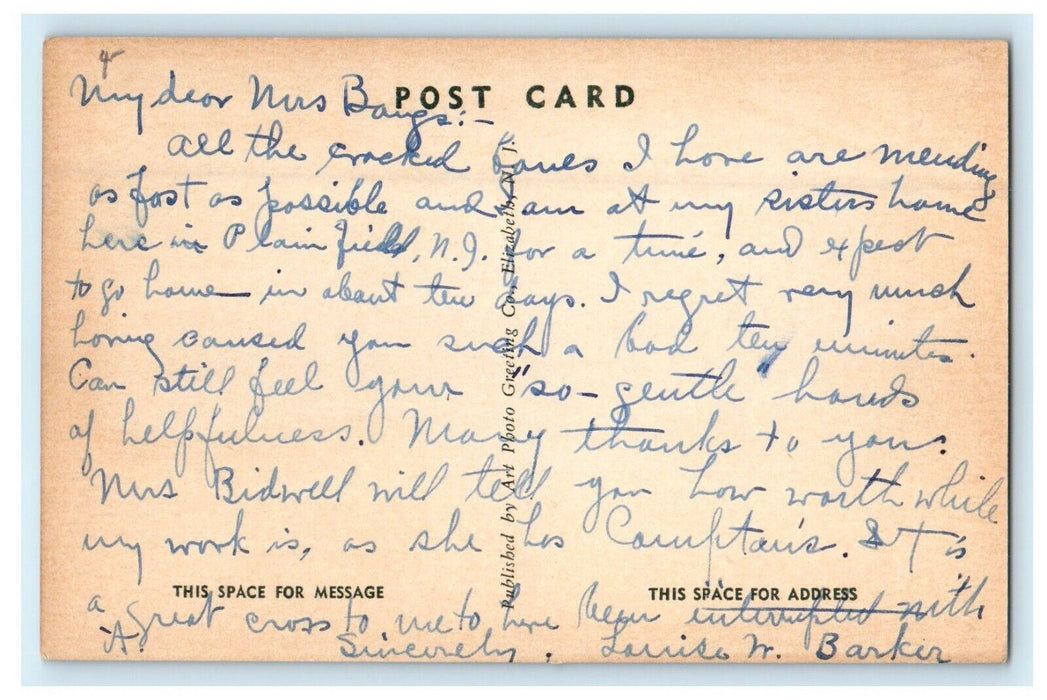 c1930's Crescent Avenue Presbyterian Church Plainfield New Jersey NJ Postcard
