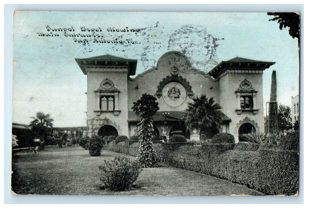 1911 Sunset Depot Showing Main Entrance San Antonio Texas TX Antique Postcard