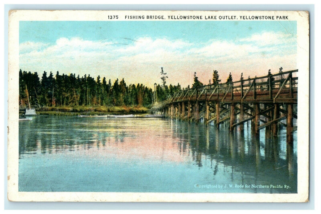 1936 Fishing Bridge Yellowstone Lake Outlet Stamp Park National Laurel Postcard