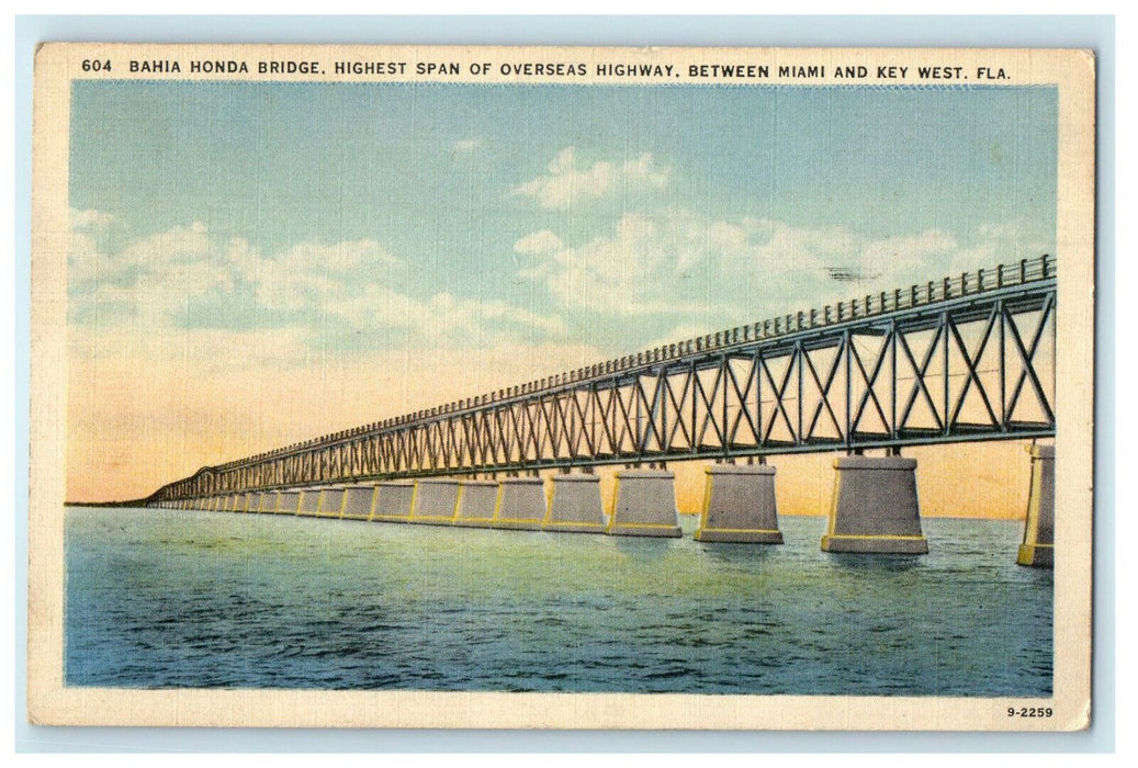 1940 Bahia Honda Bridge, Between Miami and Key West Florida FL Cancel Postcard