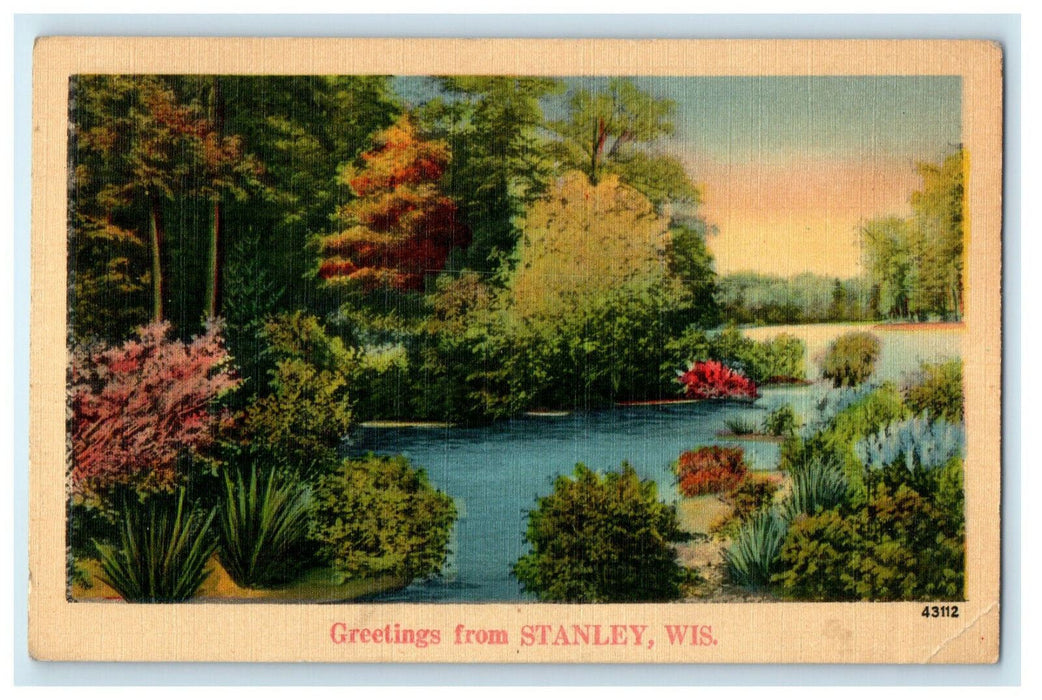 c1920s Scene of River and Trees, Greetings from Stanley Wisconsin WI Postcard