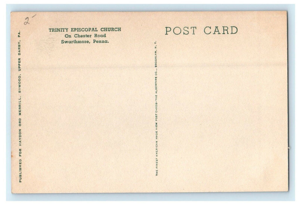 Trinity Episcopal Church Chester Road Swarthmore Pennsylvania PA Postcard