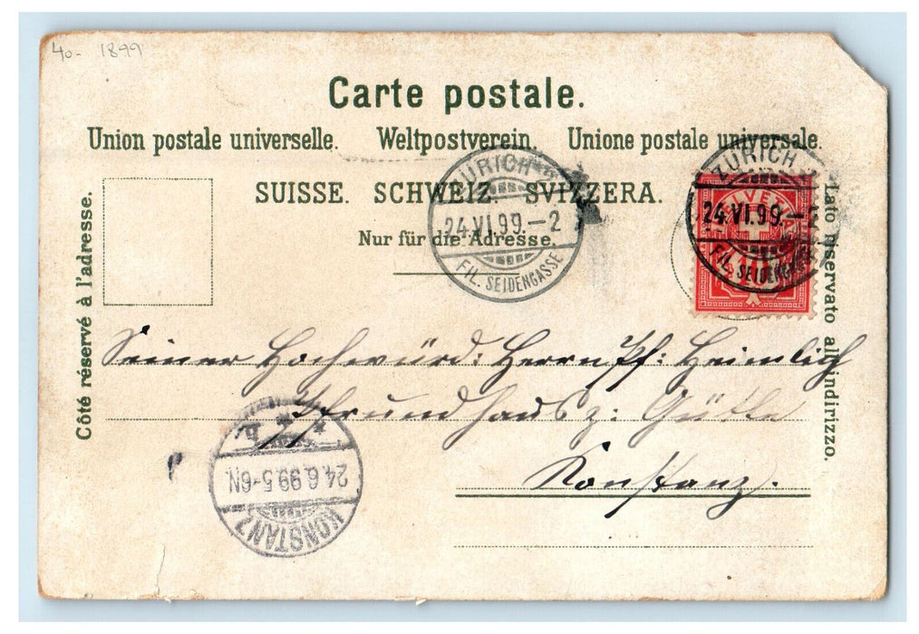 1899 View of Boat and Steamboat, Zurich See mit Uto Switzerland Antique Postcard