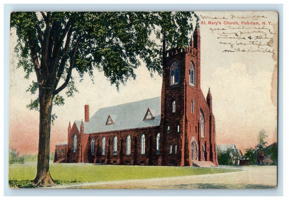 1909 St. Mary's Church Street View Potsdam New York NY Posted Antique Postcard