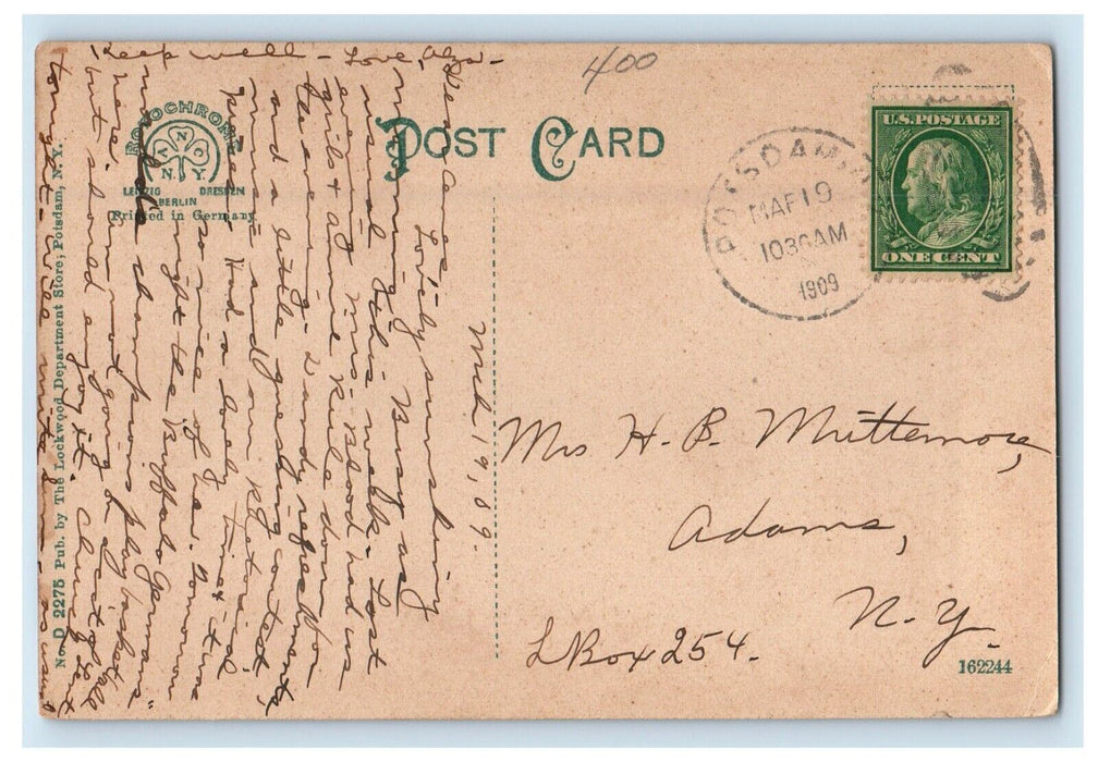 1909 St. Mary's Church Street View Potsdam New York NY Posted Antique Postcard