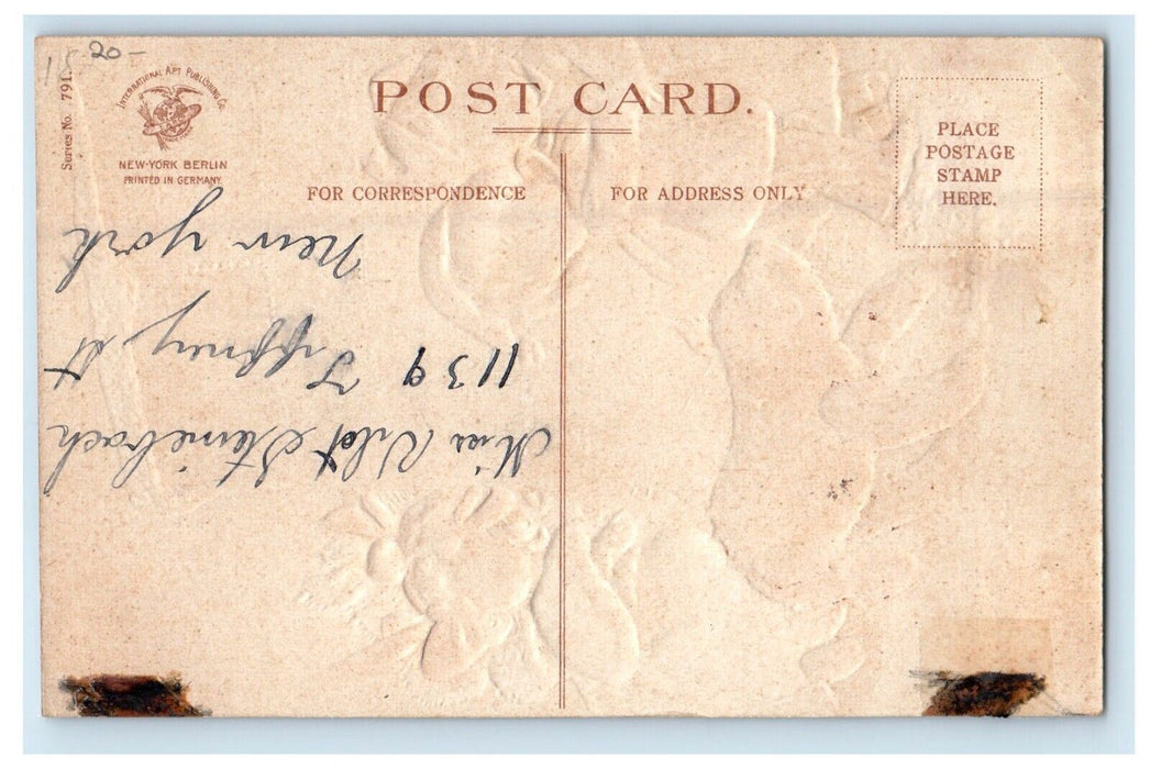 Christmas Mother Poodle Dog Present Holly Clapsaddle (?) Embossed Postcard
