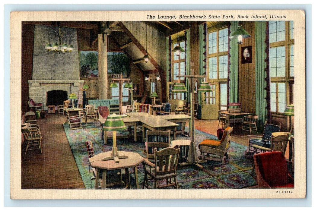 1944 The Lounge, Blackhawk State Park Rock Island Illinois IL Postcard