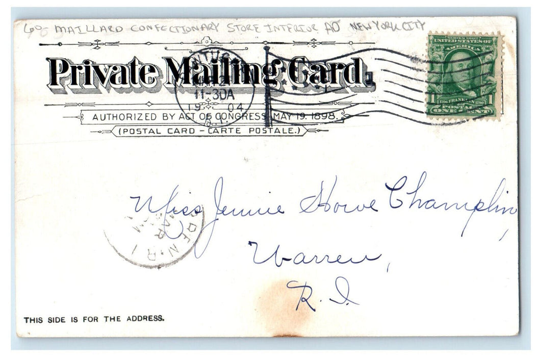 1904 Maillard Confectionary Store Interior Advertising NY City NY PMC Postcard