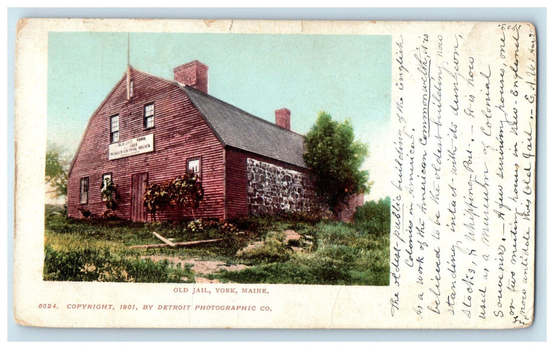 1903 View of Old Jail, York Maine ME Posted Antique PMC Postcard