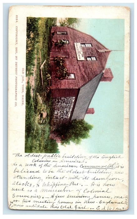 1903 View of Old Jail, York Maine ME Posted Antique PMC Postcard