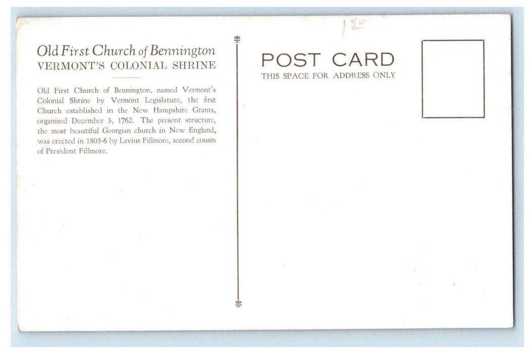 Old First Church Of Bennington Vermont VT, Colonial Shrine Vintage Postcard