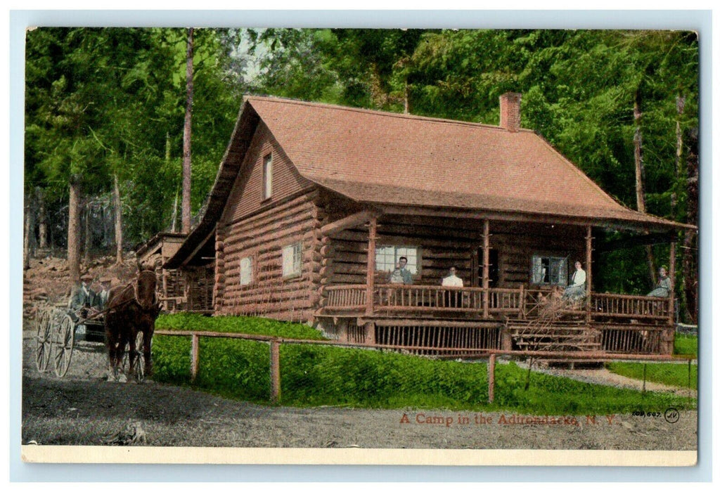 c1910 A Camp House Cabin Horse Carriage In The Adirondacks New York NY Postcard