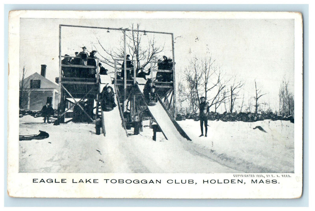 1907 Eagle Lake, Toboggan Club, Holden MA Springfield MA Transit Postcard
