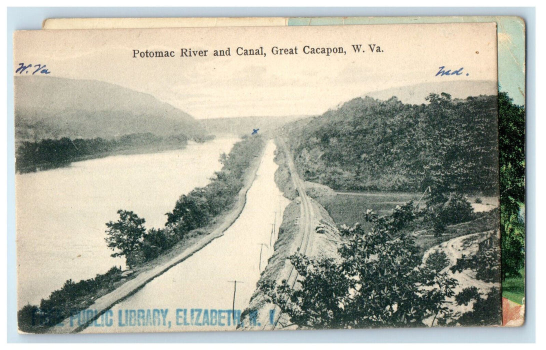 1913 Potomac River and Canal, Great Cacapon West Virginia WV Postcard