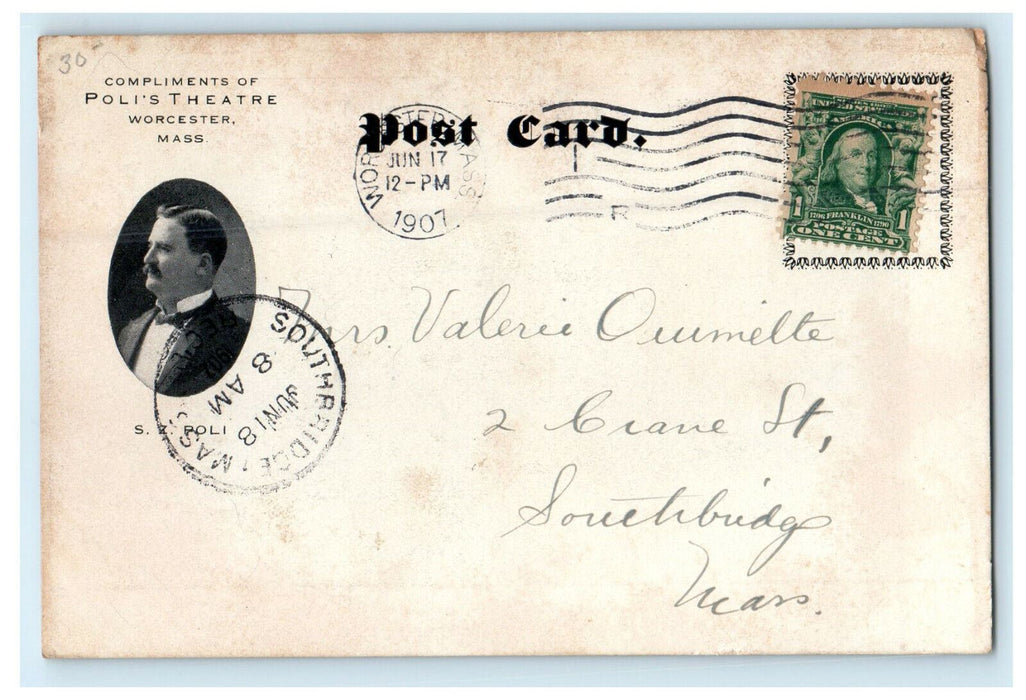 1907 A Texas Steer Southbridge Massachusetts MA Advertising Postcard