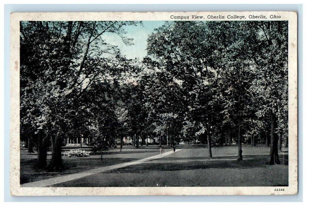 1944 Campus View Oberlin College People Walking Trees Oberlin Ohio OH Postcard