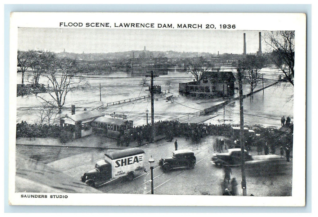 1936 Flood Scene, Lawrence Dam Boston Massachusetts MA Vintage Postcard
