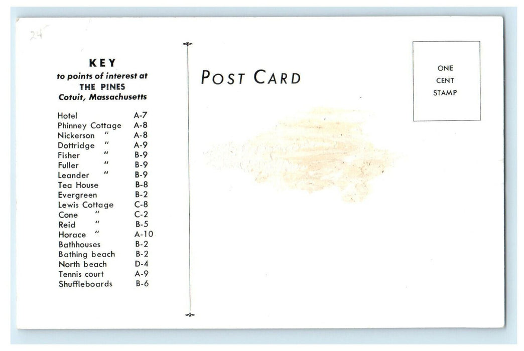 c1940s Key to Points of Interest at The Pines Cotuit Massachusetts MA Postcard