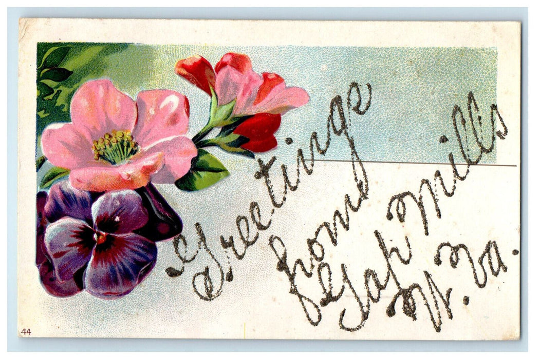 c1910 Greetings from Gap Mills, West Virginia WV Glitters Antique Postcard