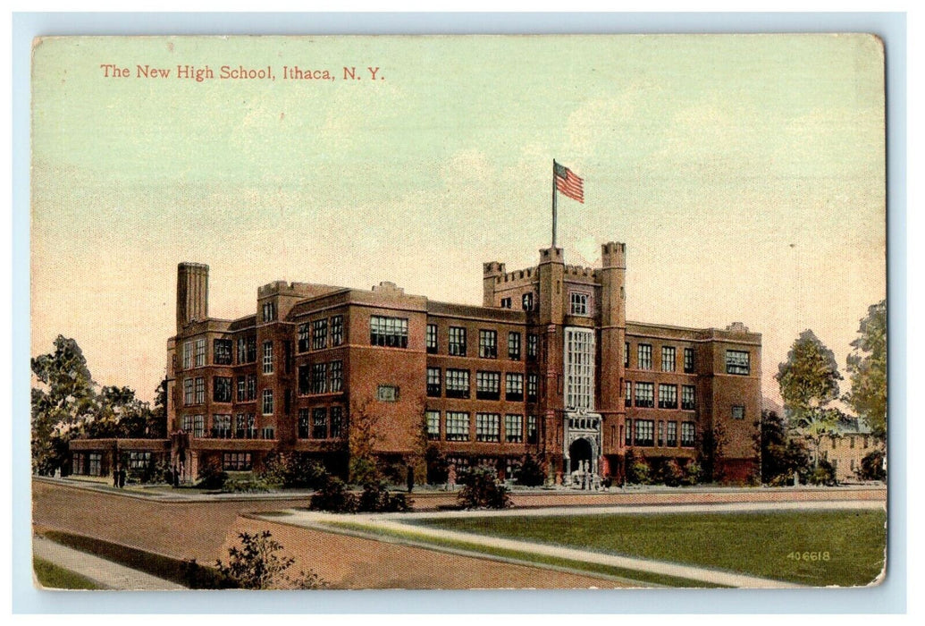 c1910's The New High School Street View Ithaca New York NY Antique Postcard