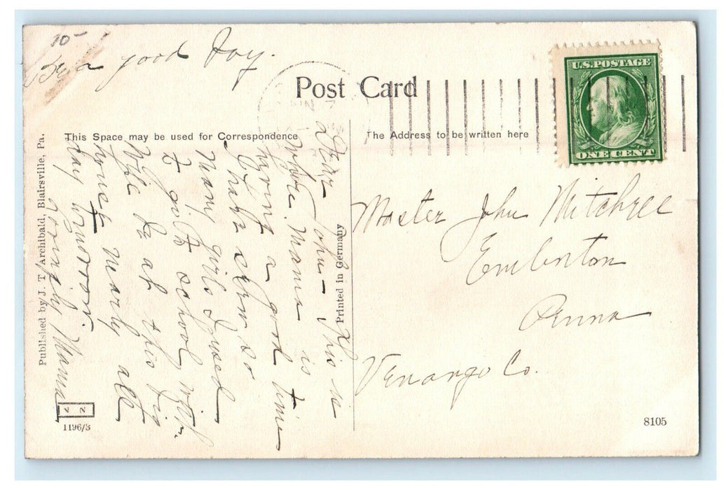 c1910 Blairsville College Fountain Scene Pennsylvania PA Posted Antique Postcard