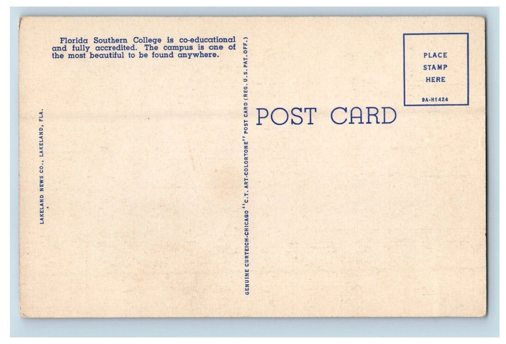 View Of Florida Southern College Building Campus Lakeland Florida FL Postcard