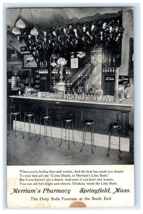 1907 Merriam's Pharmacy, Springfield MA Advertising Inkblotter Postcard