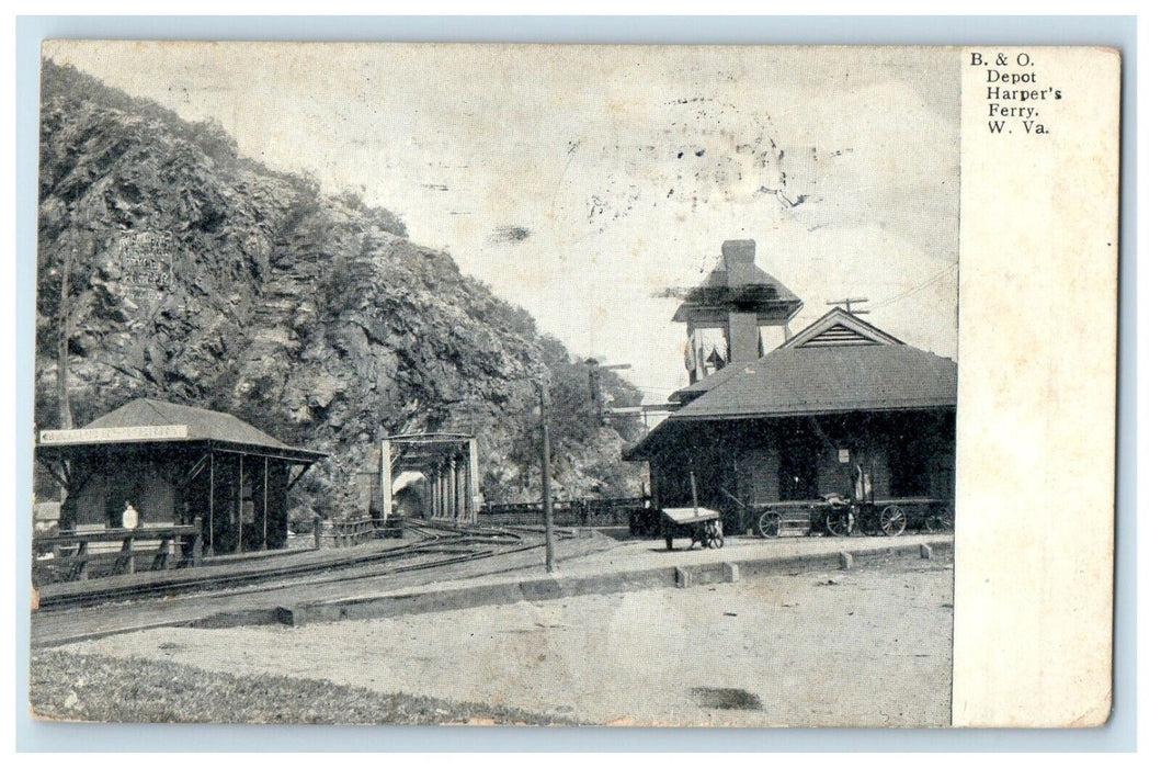 1911 B & O Depot Bridge Train Railroad Harper's Ferry WV Posted Antique Postcard