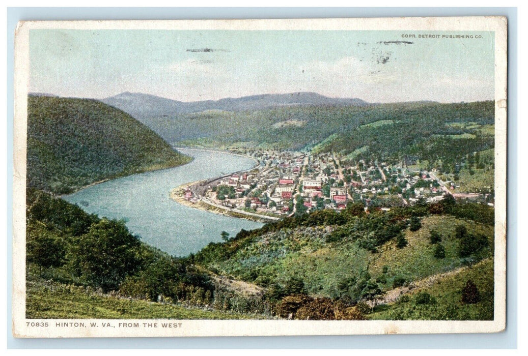 1914 Hinton West Virginia WV, From The West Aerial View Posted Antique Postcard