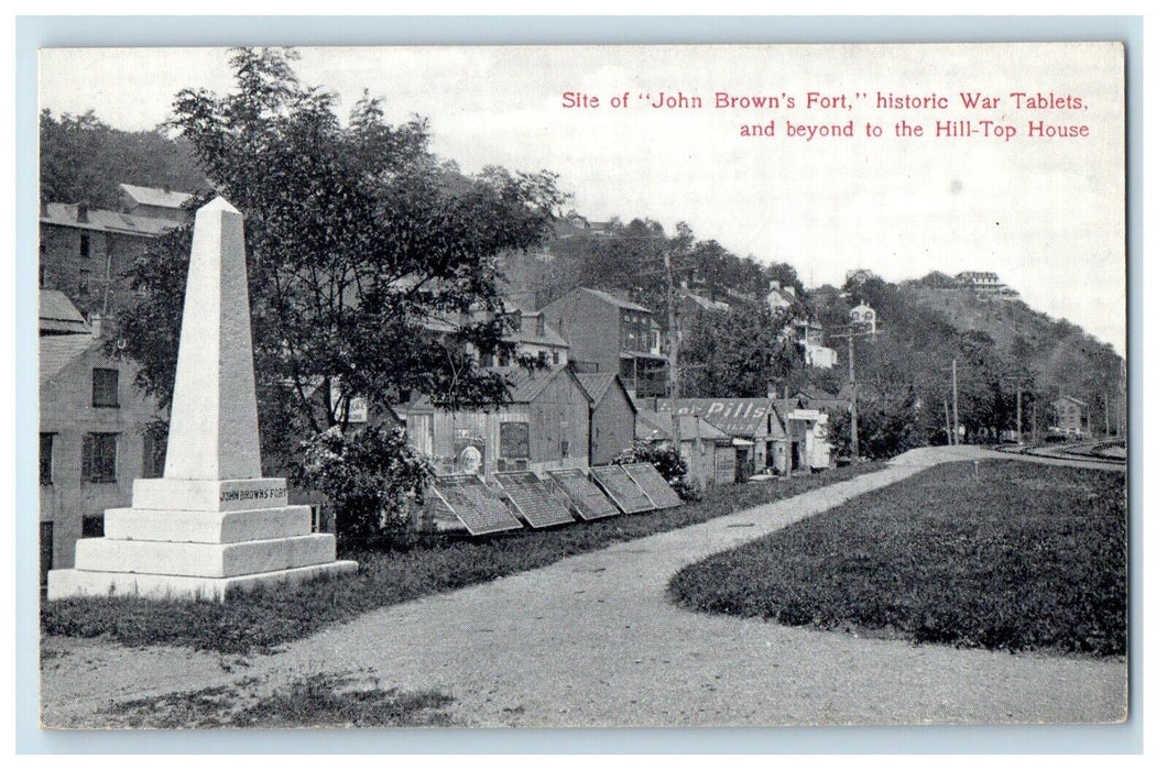 Harpers Ferry WV, Site Of John Brown's Fort Beyond To Hill Top House Postcard