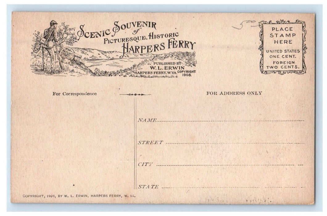 Harpers Ferry WV, Site Of John Brown's Fort Beyond To Hill Top House Postcard