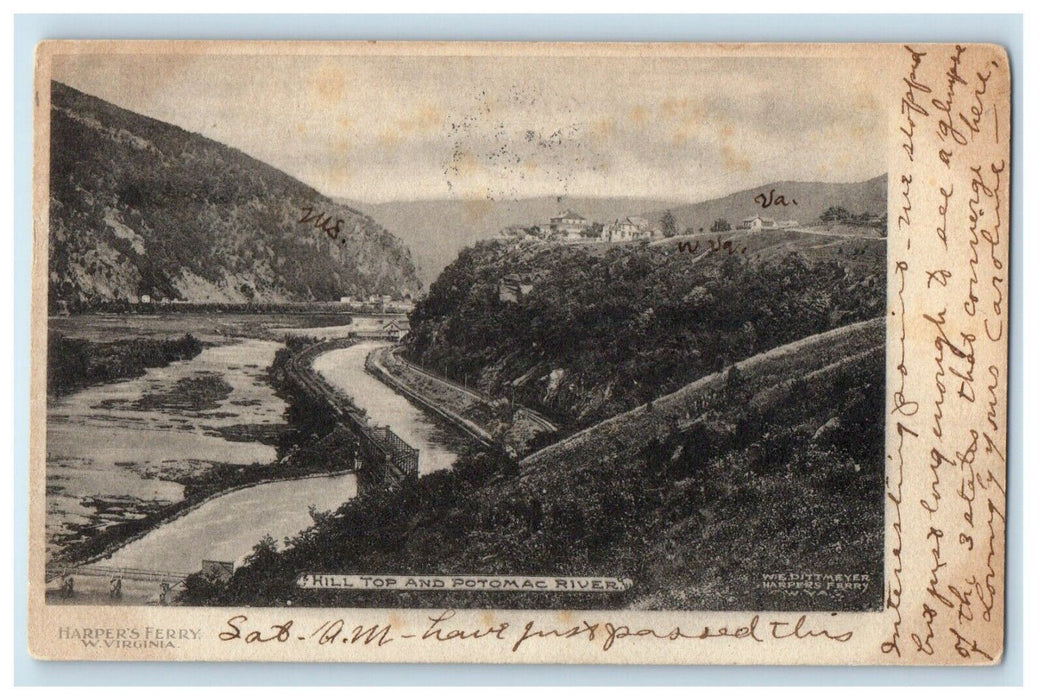 1906 Bird's Eye View Of Hill Top And Potomac River Harpers Ferry WV Postcard