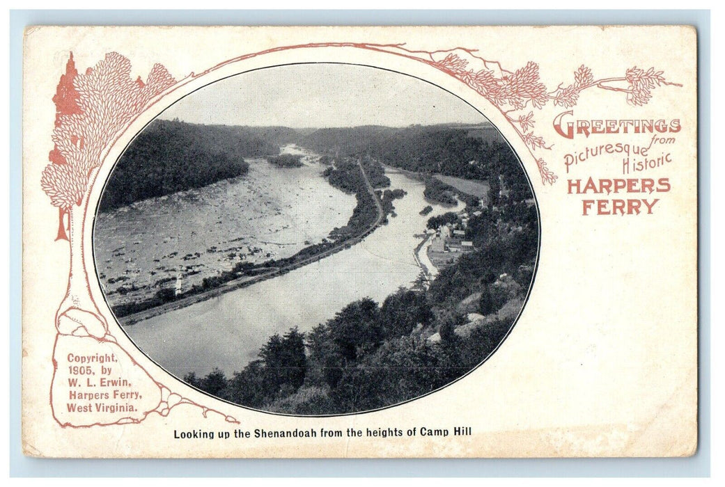Looking up Shenandoah Heights Camp Hill, Greetings Harpers Ferry WV Postcard
