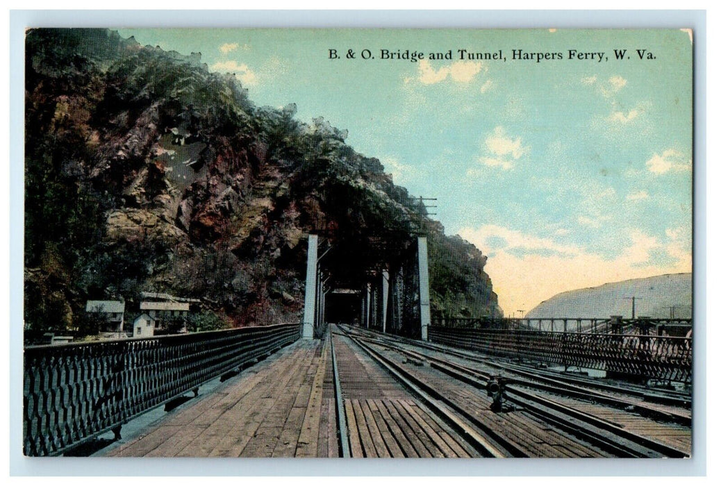 c1910's B & O Bridge And Tunnel Harpers Ferry West Virginia WV Antique Postcard