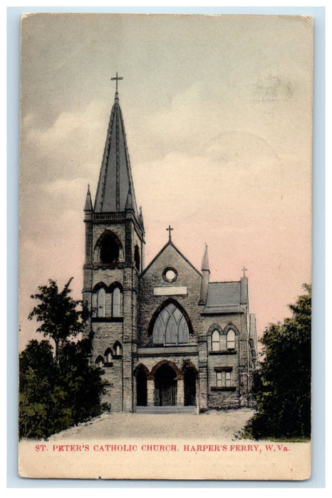 1910 St. Peter's Catholic Church Harpers Ferry West Virginia WV Antique Postcard