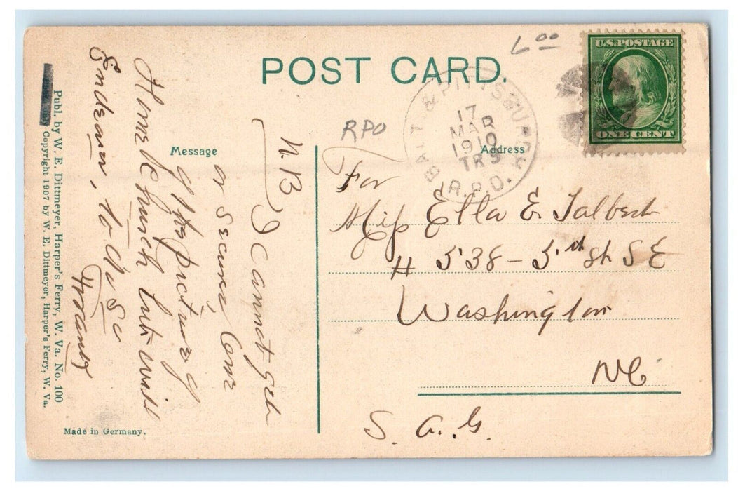 1910 St. Peter's Catholic Church Harpers Ferry West Virginia WV Antique Postcard