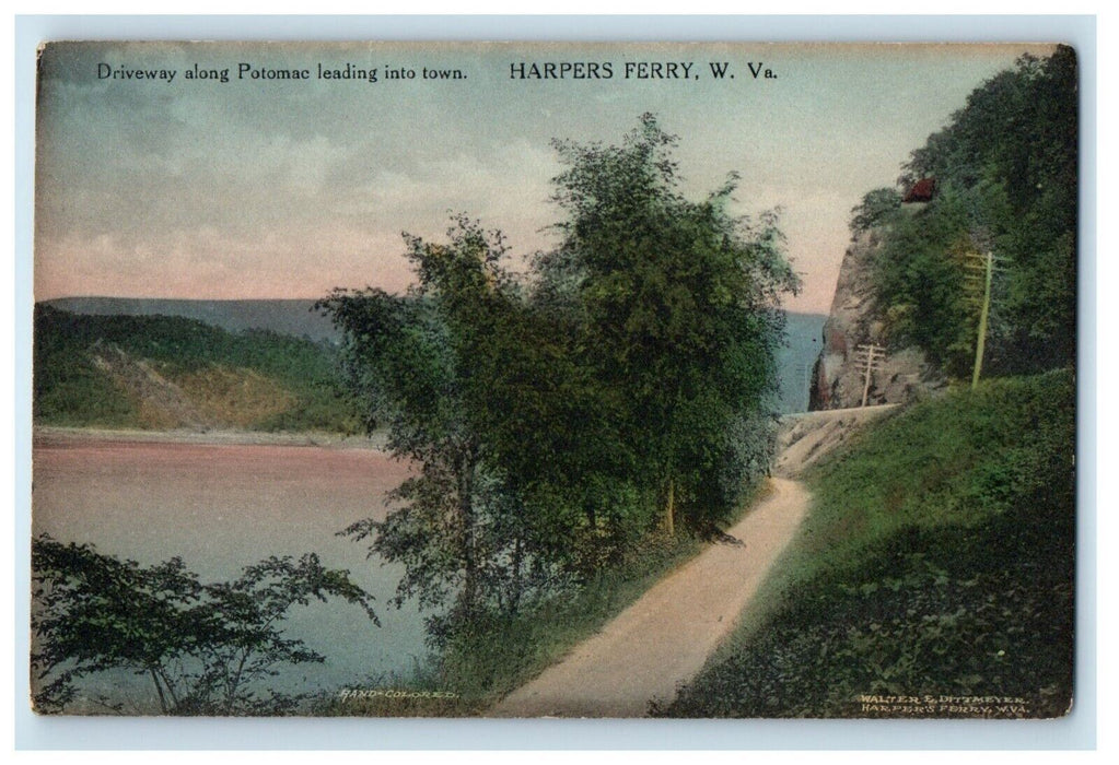 c1910's Driveway Along Potomac Leading Into Town Road Harpers Ferry WV Postcard