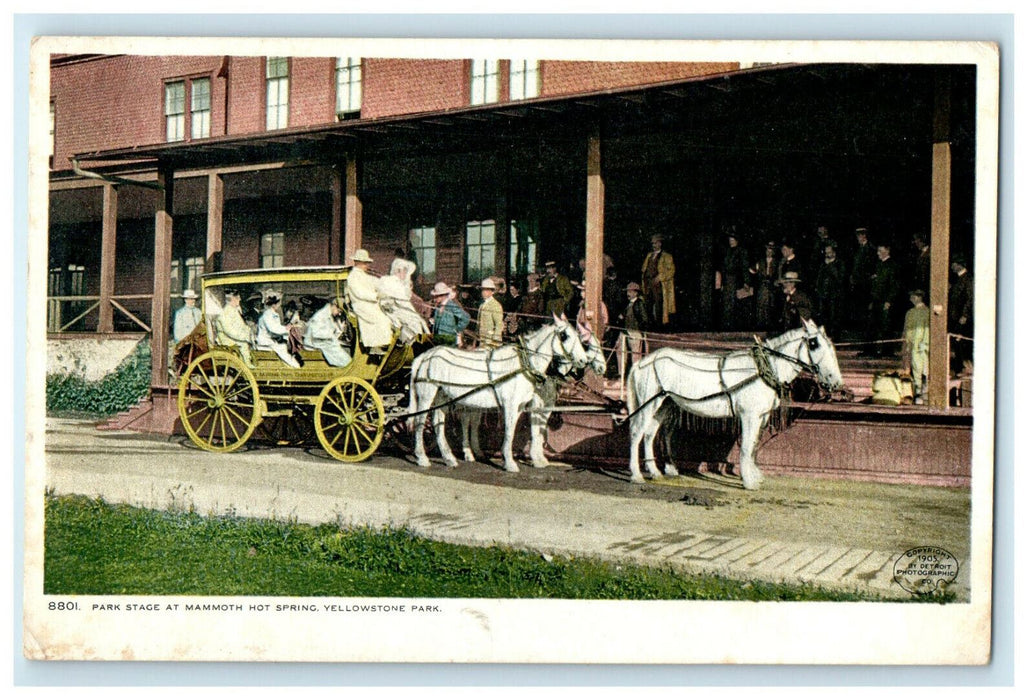 c1910s Park Stage at Mammoth Hot Spring Yellowstone Park Hayes Photo Postcard