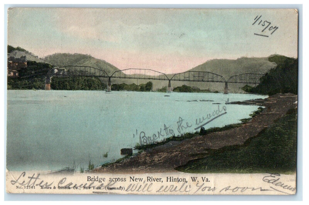 1907 Bridge Across New River Hinton West Virginia WV Posted Antique Postcard