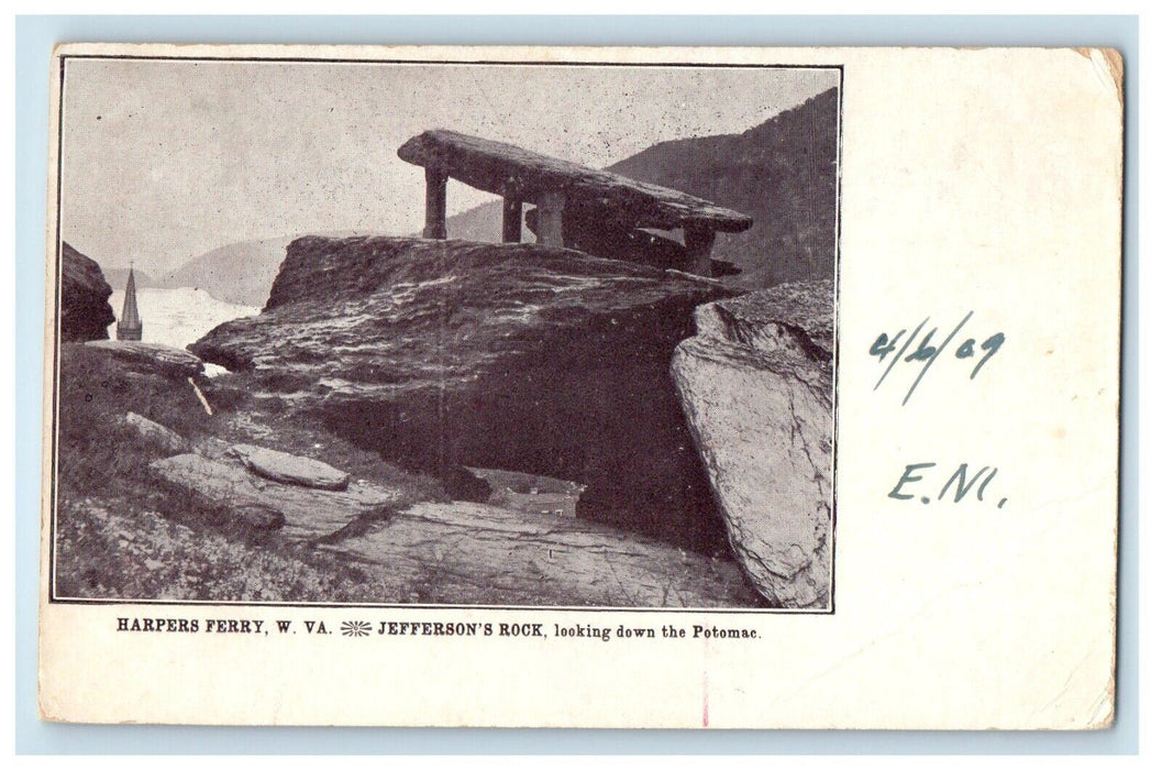 1908 Jefferson's Rock Looking Down Potomac Harpers Ferry WV Antique Postcard