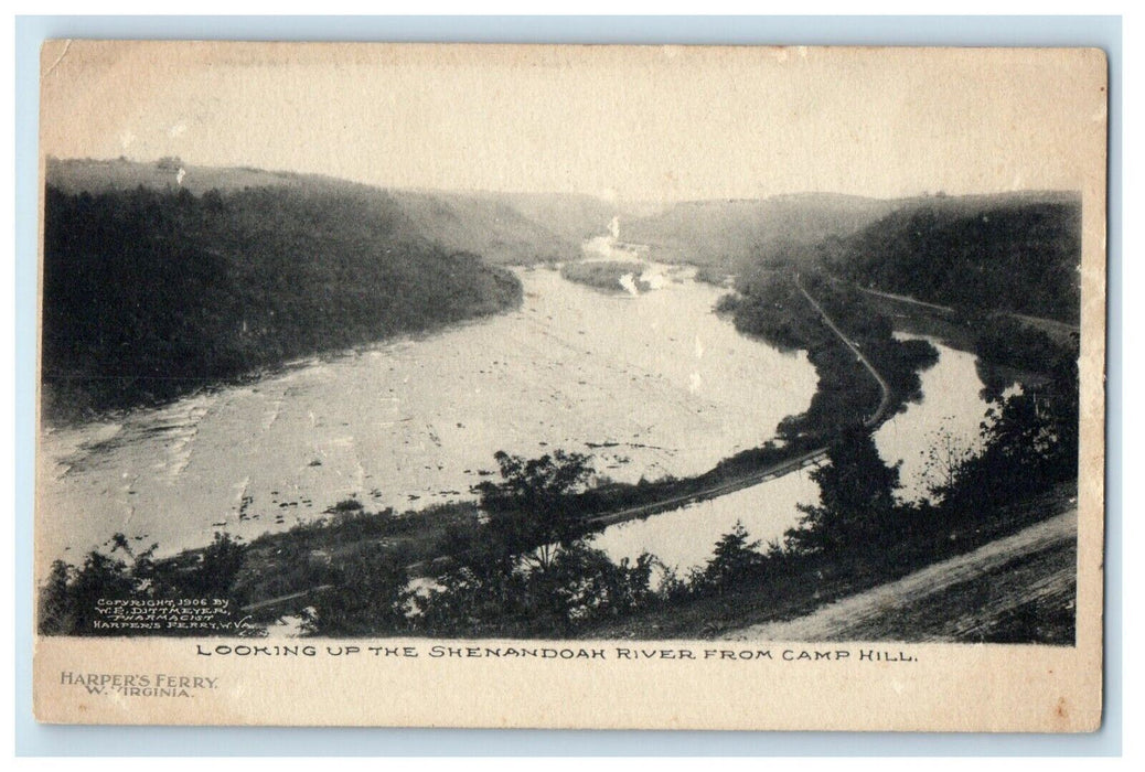 c1905 Looking Up The Shenandoah River From Camp Hill Harpers Ferry WV Postcard