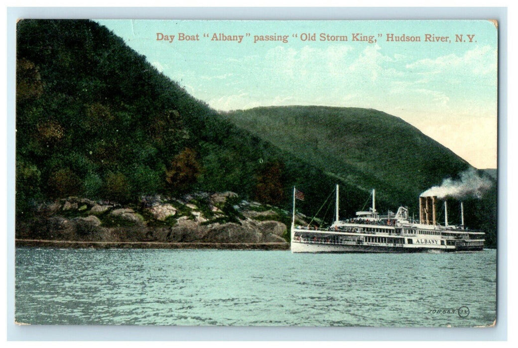 1909 Day Boat Albany Passing Old Storm King Hudson River New York NY Postcard